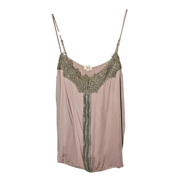 Vintage-Inspired Tiny M Pink & Gold Lace Trimmed Slip Camisole Babydoll Coquette - Picture 1 of 10